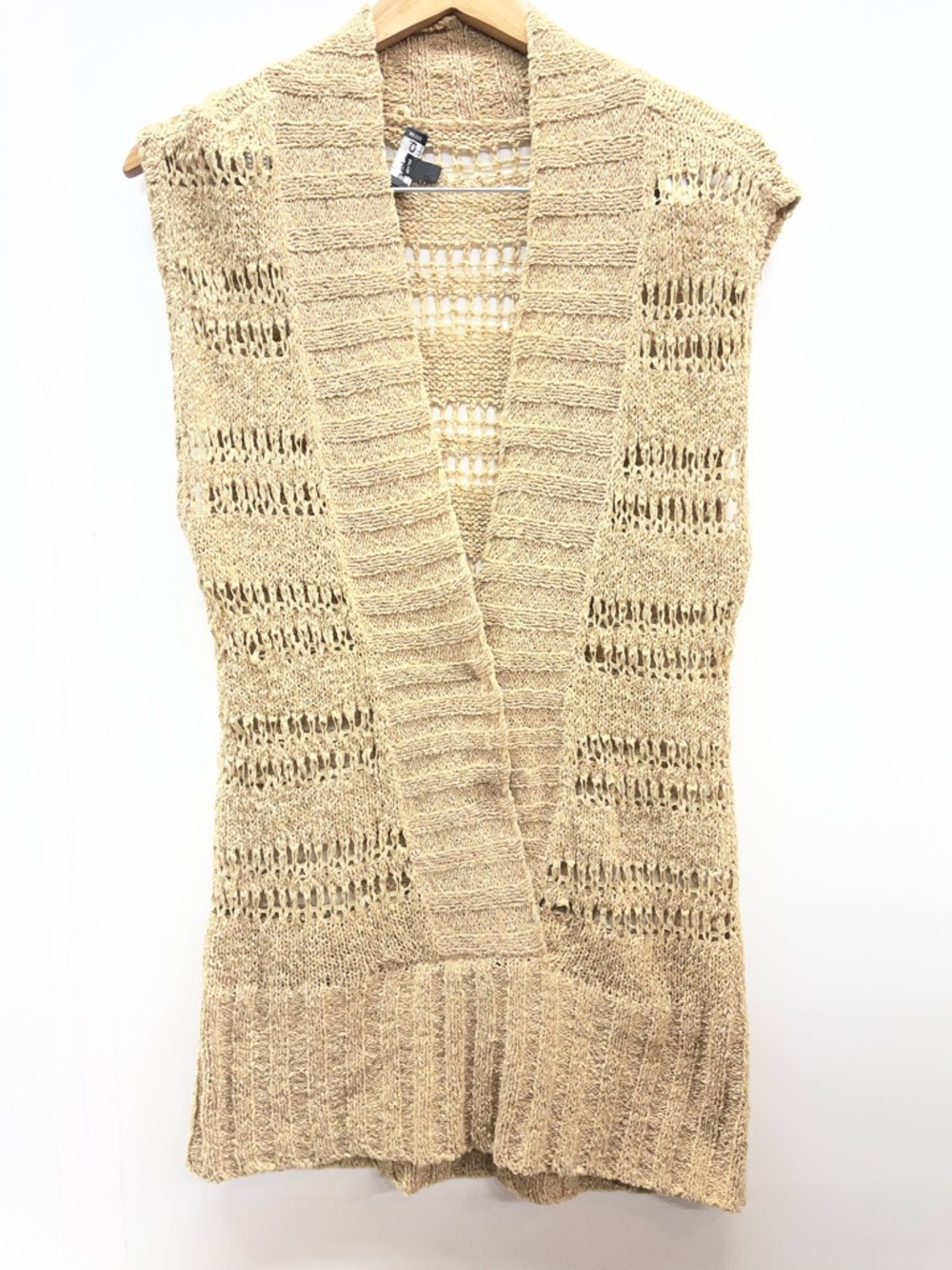 bebe Metallic Knit Openwork Vest - Gold Tan